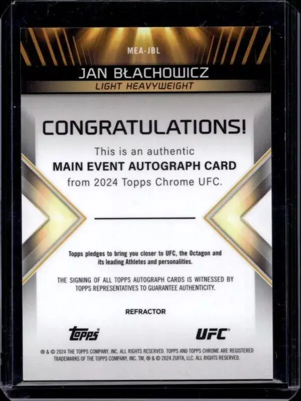 Jan Blachowicz 2024 Topps Chrome UFC Main Event Auto /150 MEA-JBL - Image 2