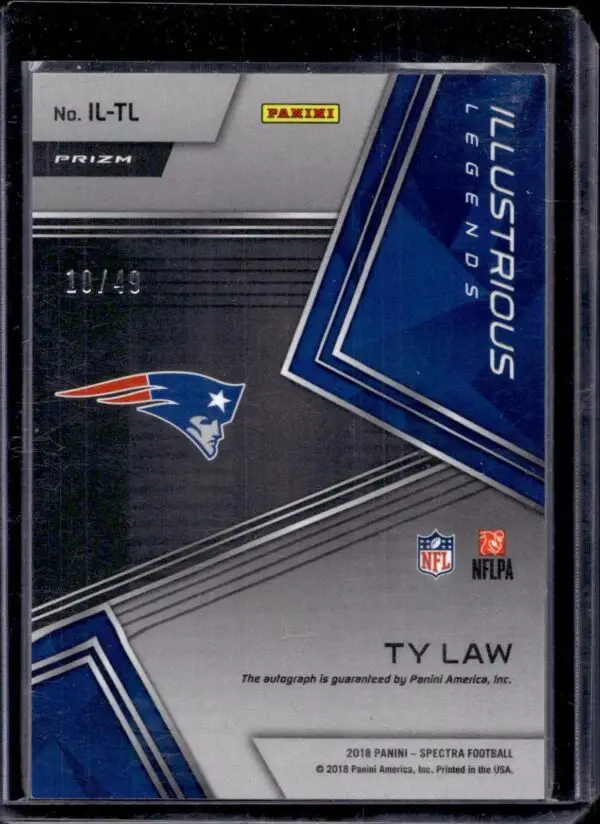 Ty Law 2018 Panini Spectra Illustrious Legends Auto /49 New England Patriots - Image 2