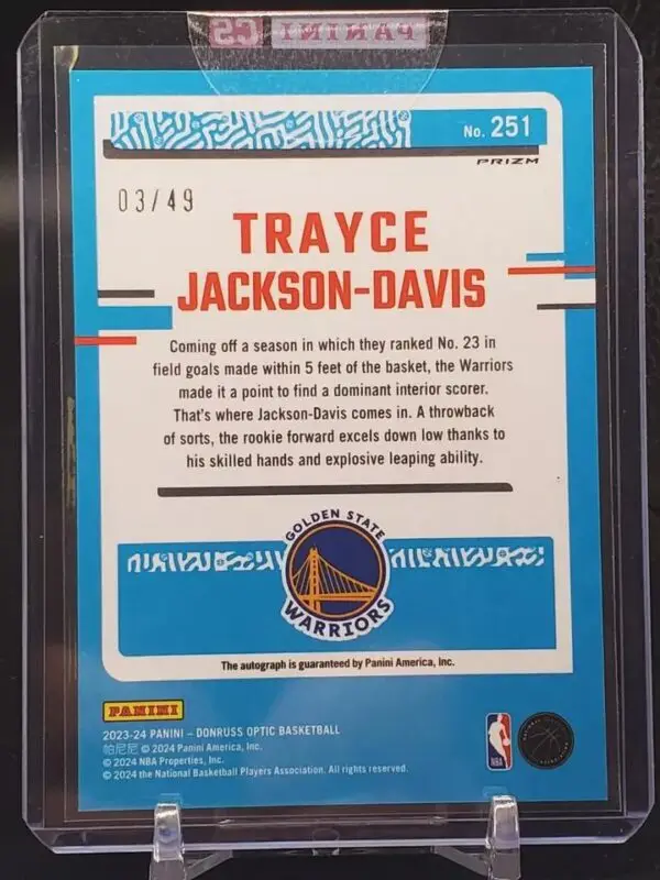 Trayce Jackson-Davis 2023-24 Donruss Optic Blue Rated Rookie Auto /49 Golden State Warriors 251 - Image 2