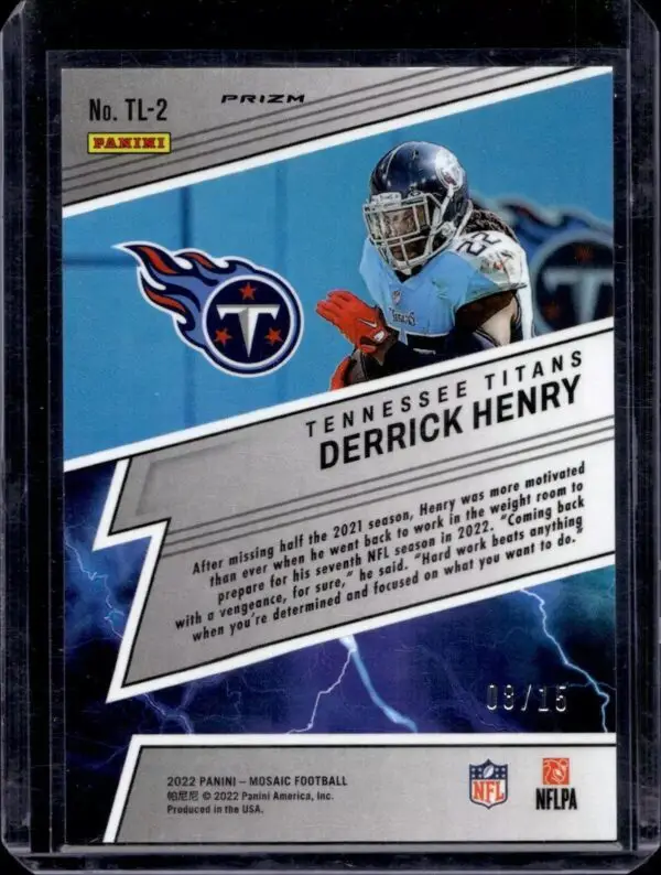 Derrick Henry 2022 Panini Mosaic Thunder Lane Blue Fluorescent /15 Tennessee Titans TL-2 - Image 2