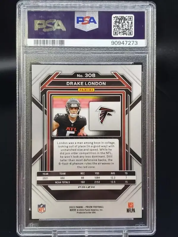 Drake London 2022 Panini Prizm Silver RC Atlanta Falcons 308 PSA 10 - Image 2