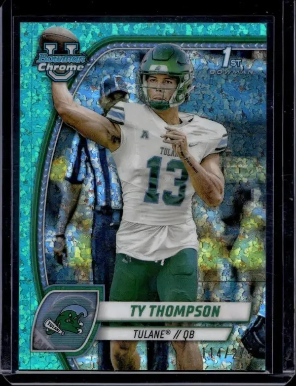 Ty Thompson 3 Card Lot 2024 Bowman U Chrome Stealth /24 Aqua Mini /275 X-Fractor Tulane Green Wave - Image 3