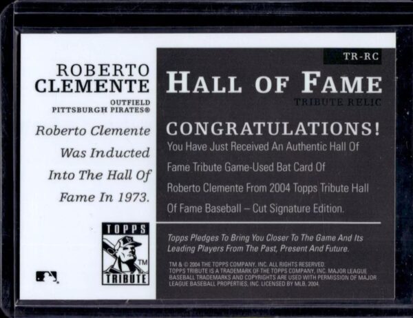 Roberto Clemente 2004 Topps Tribute HOF Relic Pittsburgh Pirates TR-RC - Image 2