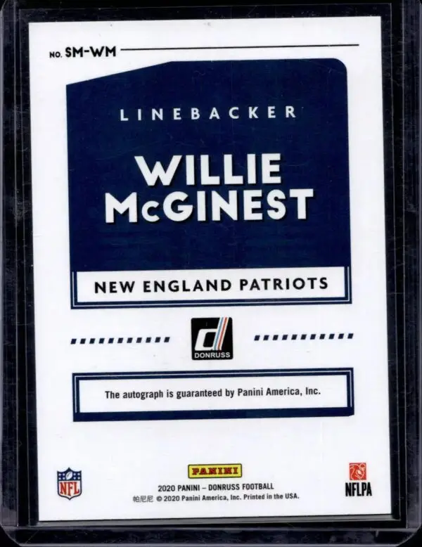 Willie McGinest 2020 Donruss Signature Marks Blue Auto /50 New England Patriots SM-WM - Image 2