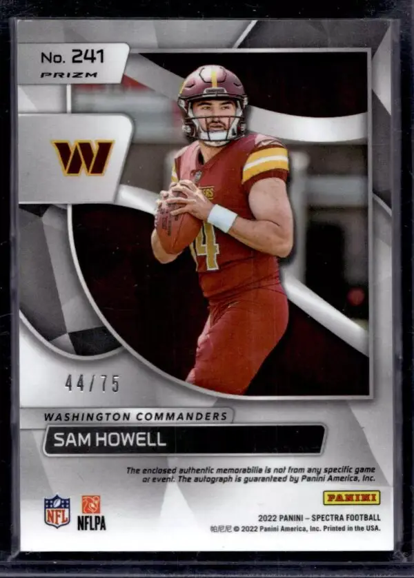 Sam Howell 2022 Panini Spectra Hyper Auto /75 RC Washington Commanders 241 - Image 2