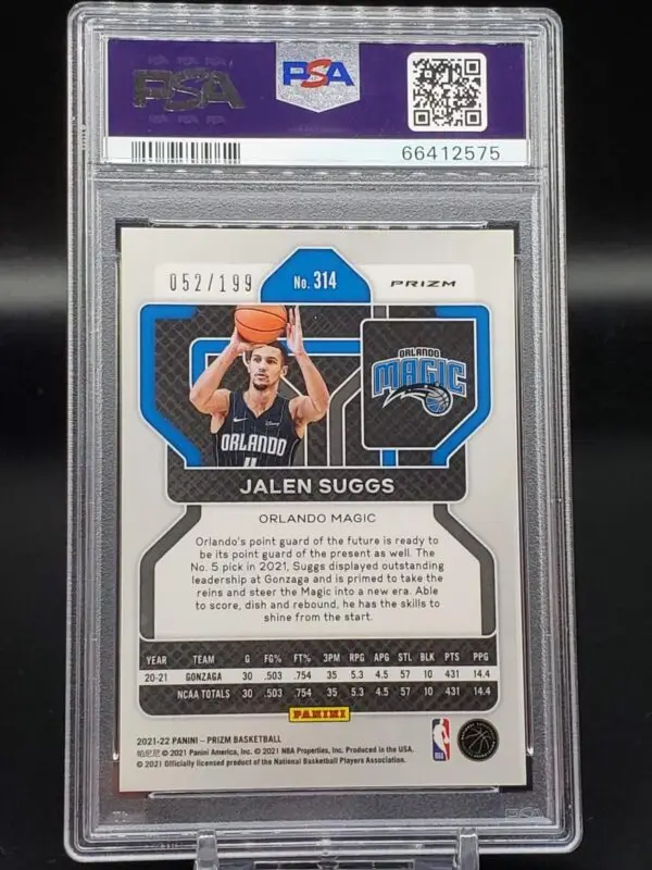 Jalen Suggs 2021 Panini Prizm Blue RC /199 Orlando Magic 314 PSA 9 - Image 2