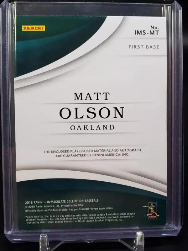 Matt Olson 2018 Panini Immaculate Relic Auto /49 Oakland Athletics IMS-MT - Image 2