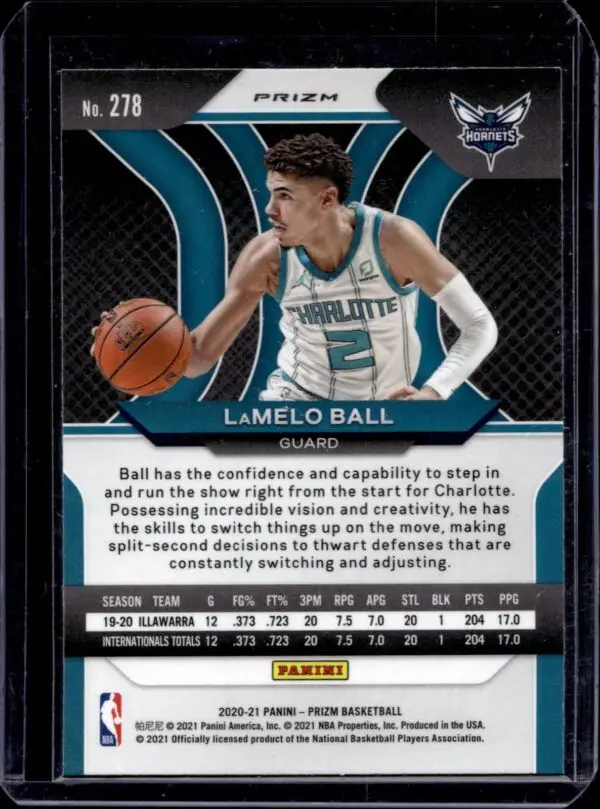 LaMelo Ball 2020-21 Panini Prizm Silver Rookie Charlotte Hornets 278 - Image 2