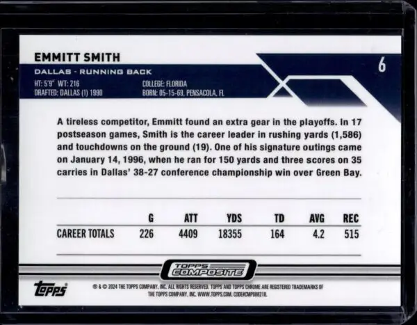 Emmitt Smith 2023 Topps Composite Chrome Gold Refractor /50 Dallas Cowboys 6 - Image 2