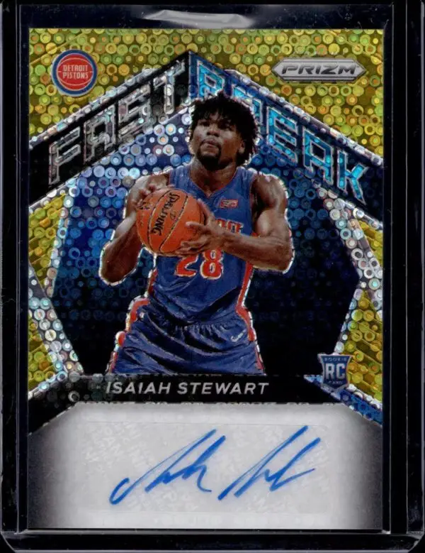 Isaiah Stewart 2020-21 Panini Prizm Fast Break RC Gold Auto /10 Detroit Pistons