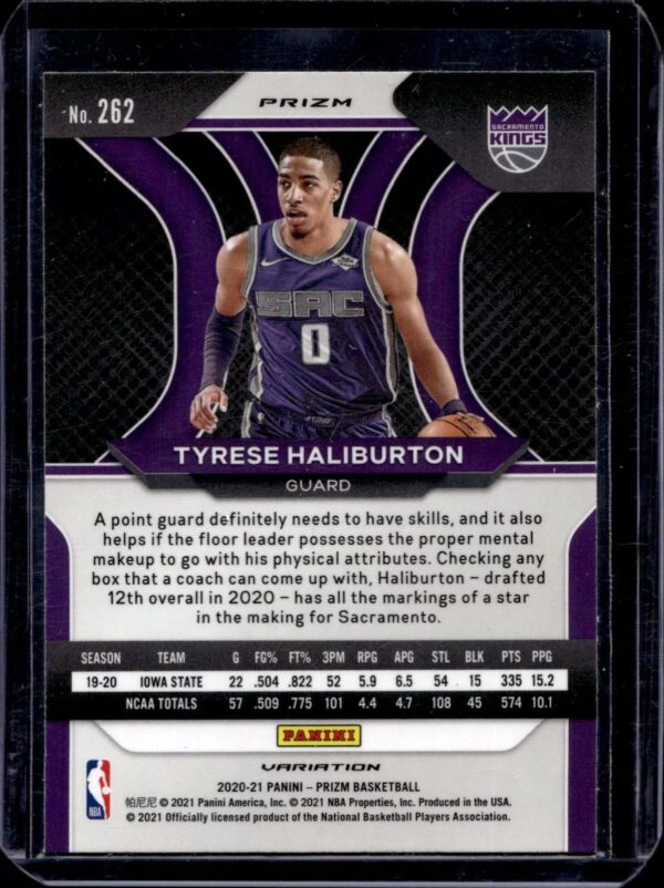 Tyrese Haliburton 2020-21 Panini Prizm Fast Break RC Sacramento Kings 262 - Image 2