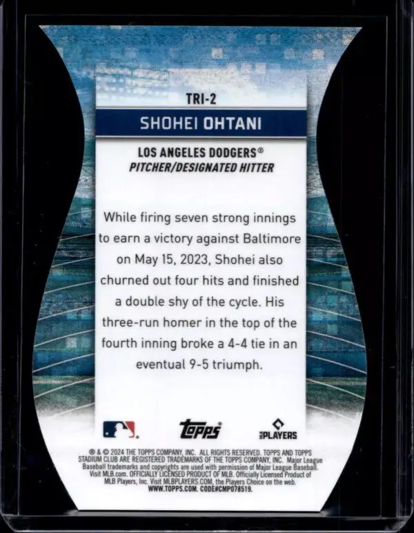 Shohei Ohtani 2024 Stadium Club Triumvirates Los Angeles Dodgers TRI-2 - Image 2