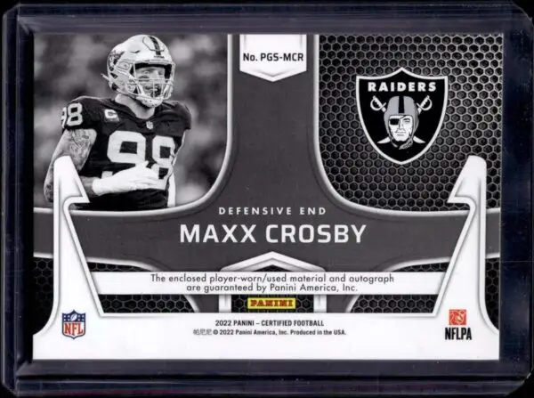 Maxx Crosby 2022 Panini Certified Piece of the Game Auto /15 Las Vegas Raiders PGS-MCR - Image 2