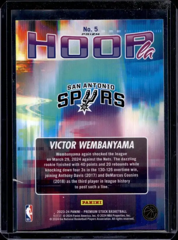 Victor Wembanyama 2023-24 Hoops Premium Stock Hoopla Silver RC San Antonio Spurs 5 - Image 2