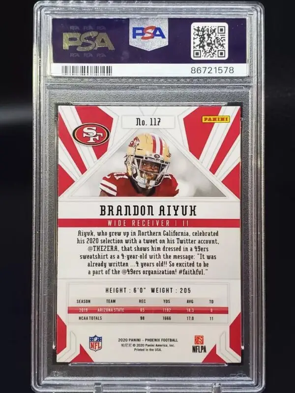 Brandon Aiyuk 2020 Panini Phoenix Fire Burst RC San Francisco 49ers 117 PSA 10 - Image 2