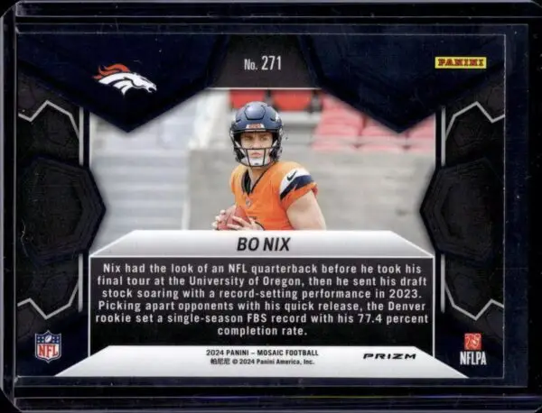 Bo Nix 2024 Panini Mosaic Silver Debut RC Denver Broncos 271 - Image 2