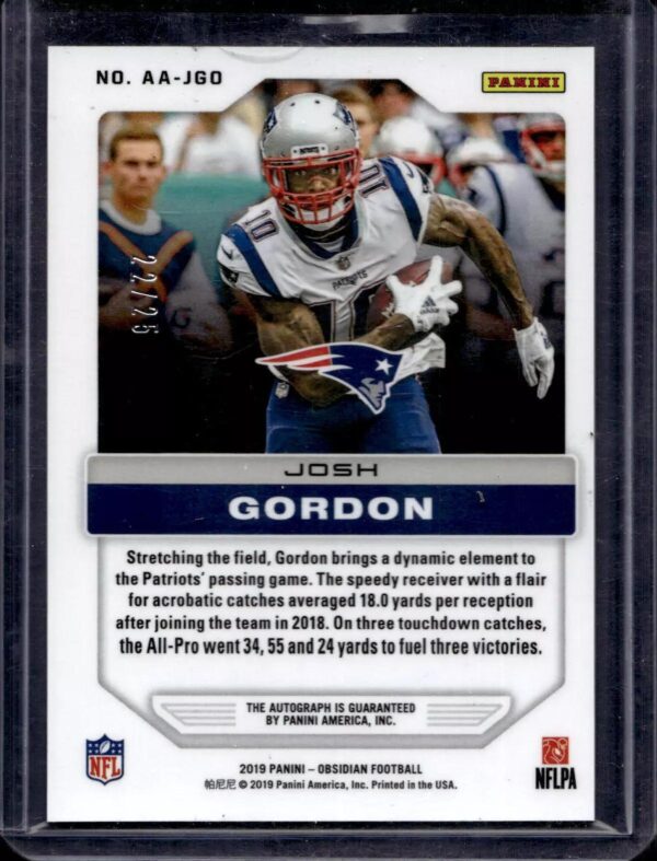 Josh Gordon 2019 Panini Obsidian Aurora Green Auto /25 New England Patriots - Image 2