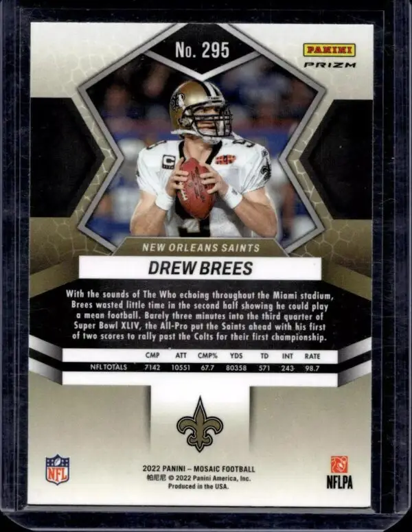 Drew Brees 2022 Panini Mosaic Mosaic Genesis New Orleans Saints 295 - Image 2