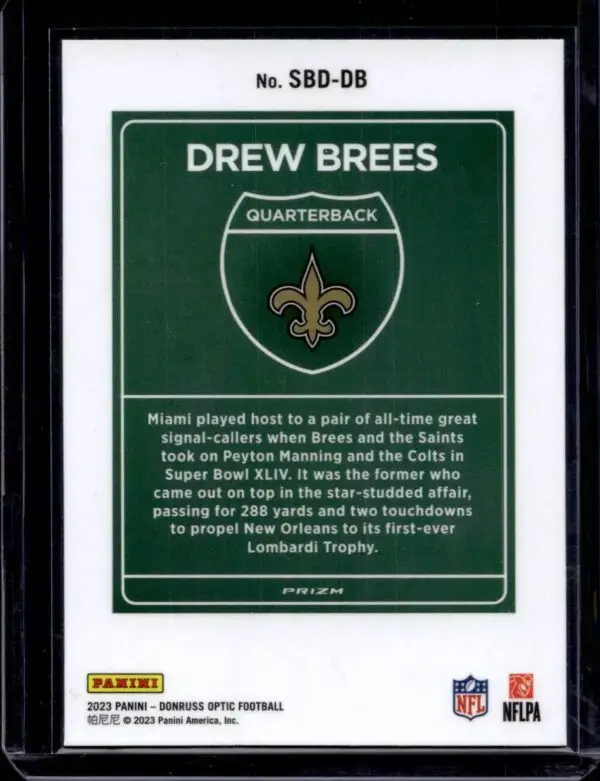 Drew Brees 2023 Donruss Optic Super Bowl Downtown New Orleans Saints SBD-DB - Image 2