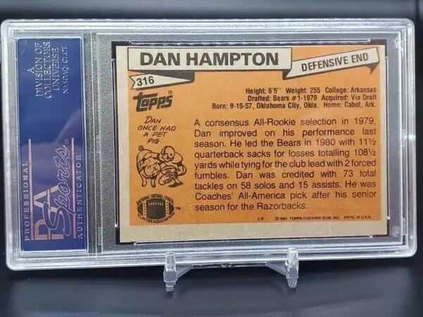 Dan Hampton Signed 1981 Topps RC 'HoF 2002' Chicago Bears 316 PSA Authentic - Image 2