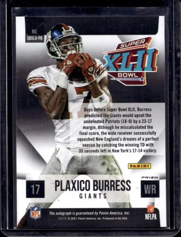 Plaxico Burress 2022 Panini Spectra Super Bowl Auto New York Giants SBXLII-PB - Image 2