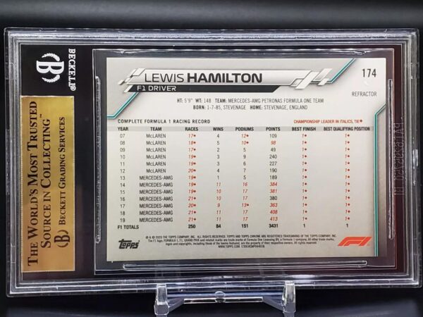 Lewis Hamilton 2020 Topps Chrome Formula 1 Refractor Mercedes-AMG 174 BGS 9.5 - Image 2