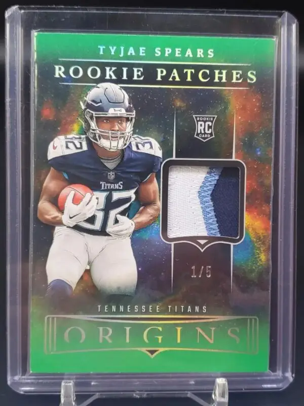 Tyjae Spears 2023 Panini Origins Green Rookie Patches /5 Tennessee Titans RP-TS