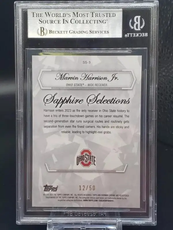 Marvin Harrison Jr 2023 Bowman U Chrome Sapphire Gold /50 Ohio State Buckeyes SS-3 BGS 9 - Image 2