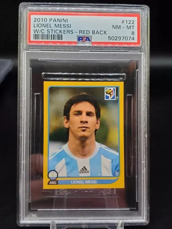 Lionel Messi 2010 Panini World Cup Red Back Sticker Argentina 122 PSA 8