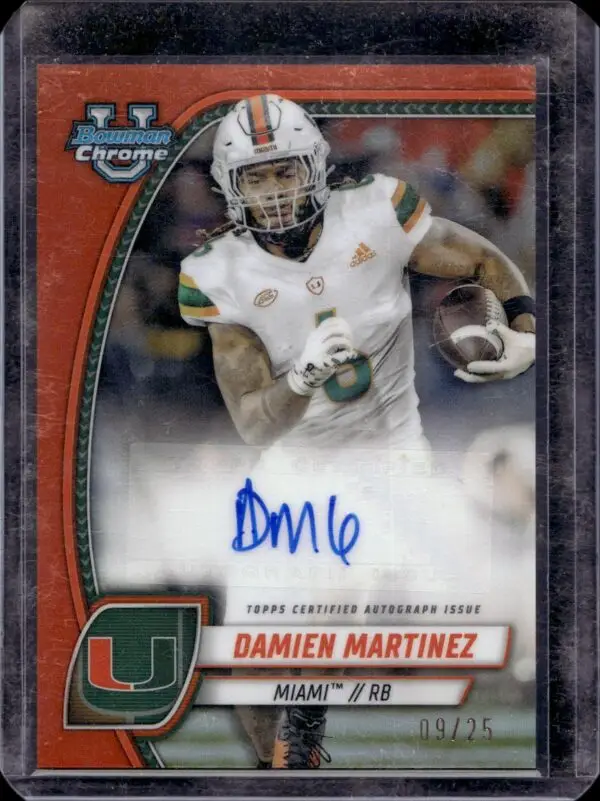 Damien Martinez 2024 Bowman U Chrome Orange Auto /25 Miami Hurricanes PA-DMA