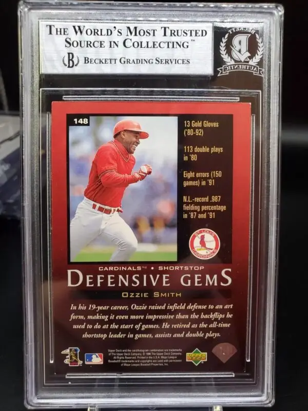 Ozzie Smith Signed 1997 Upper Deck Defensive Gems St. Louis Cardinals 148 BGS - Image 2