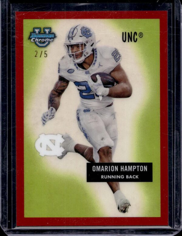 Omarion Hampton 2024 Bowman U Chrome 1955 Red Refractor /5 North Carolina Tar Heels 55B-4