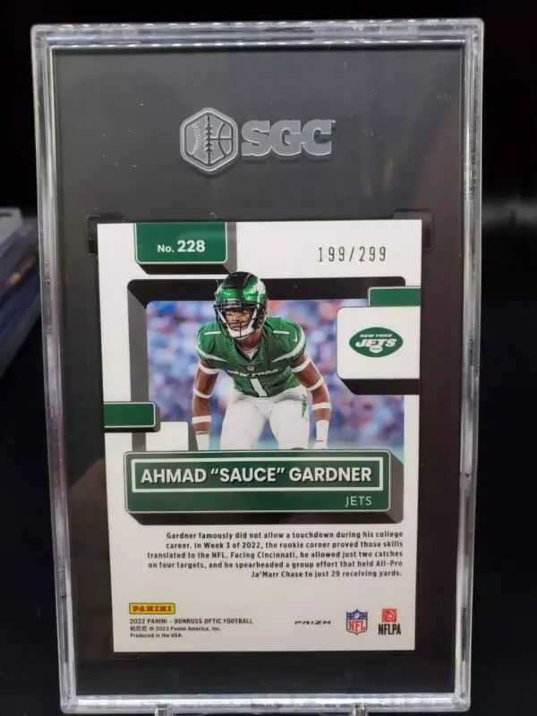 Ahmad Sauce Gardner 2022 Donruss Optic Aqua Rated Rookie /299 New York Jets 228 SGC 10 - Image 2