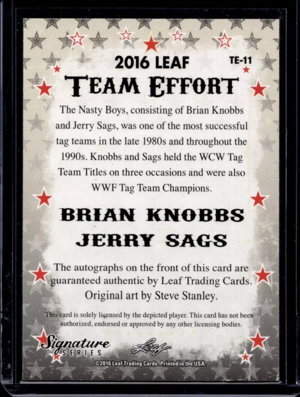 Brian Knobbs Jerry Sags 2016 Leaf Signature Series Team Effort Green Auto /25 - Image 2