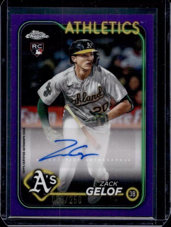 Zack Gelof 2024 Topps Chrome Update Purple Refractor Auto /250 Oakland Athletics AC-ZG