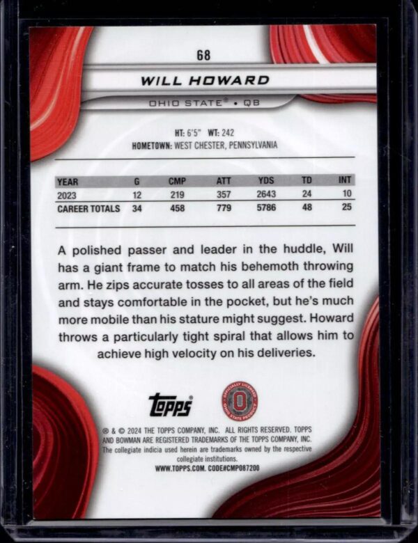 Will Howard 2024 Bowman Best University Orange Refractor /25 Ohio State Buckeyes 68 - Image 2