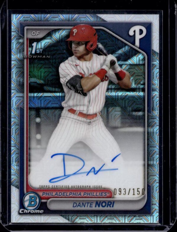 Dante Nori 2024 Bowman Draft Chrome 1st HTA Choice Auto /150 Philadelphia Phillies CPA-DN