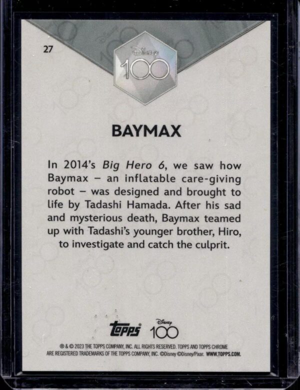 Baymax 2023 Topps Chrome Disney 100 Purple Refractor /299 27 - Image 2