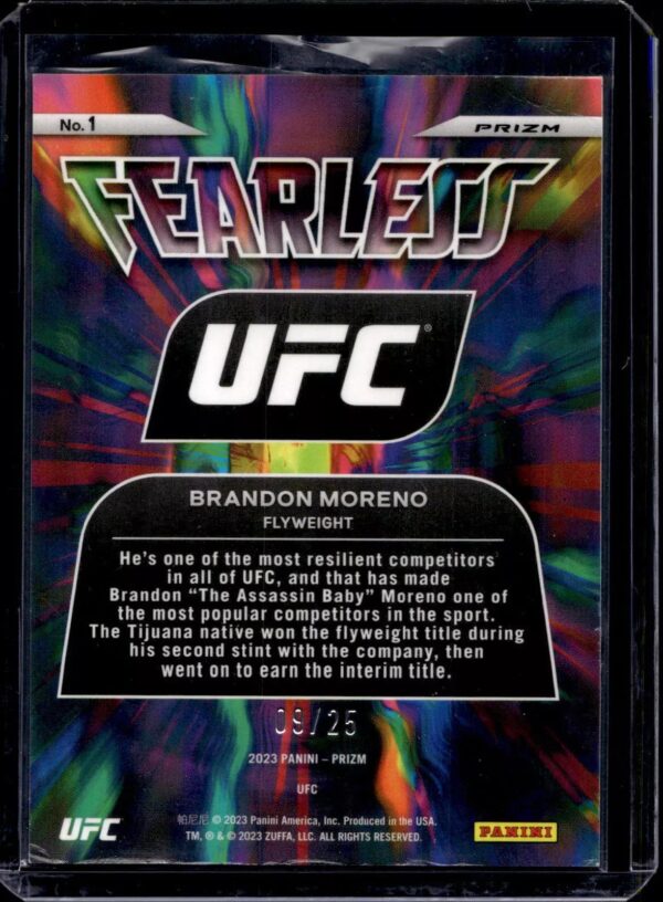 Brandon Moreno 2023 Panini Prizm UFC Fearless Green Pulsar /25 1 - Image 2