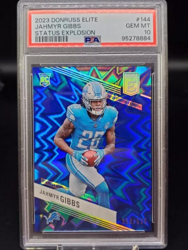 Jahmyr Gibbs 2023 Donruss Elite Explosion RC /625 Detroit Lions 144 PSA 10