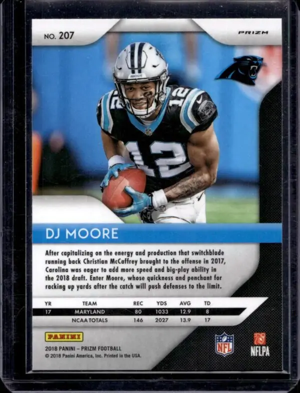 DJ Moore 2018 Panini Prizm Prizm Lazer Rookie Carolina Panthers 207 - Image 2