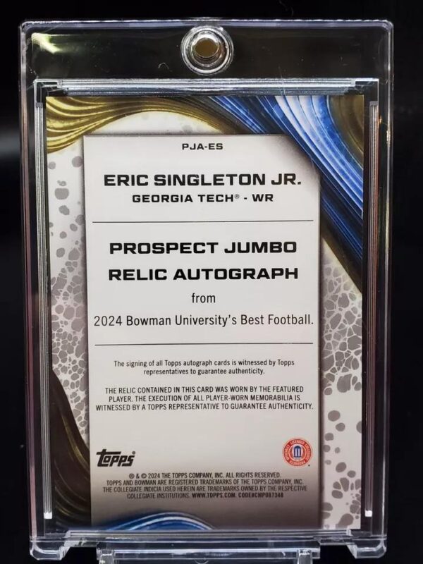 Eric Singleton Jr 2024 Bowman University Best Jumbo Relic Auto Georgia Tech Yellow Jackets PJA-ES - Image 2