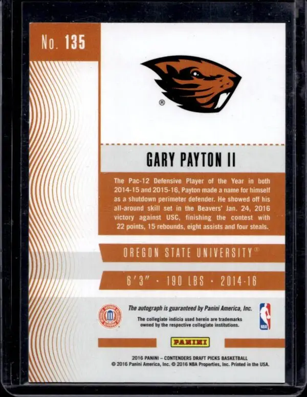 Gary Payton II 2016 Contenders Draft College Ticket Auto Oregon State Beavers - Image 2