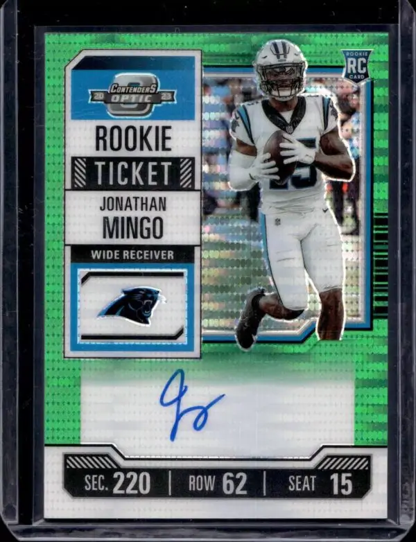 Jonathan Mingo 2023 Panini Contenders Optic Green Pulsar Auto /30 RC Carolina Panthers 119