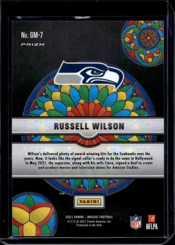 Russell Wilson 2021 Panini Mosaic Glass Mosaic Seattle Seahawks GM-7 - Image 2