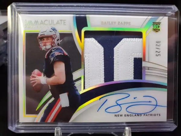 Bailey Zappe 2022 Panini Immaculate RC Patch Auto /25 New England Patriots