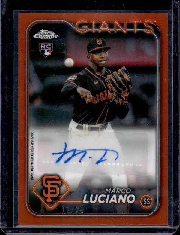 Marco Luciano 2024 Topps Chrome Update Orange Refractor Auto /25 RC San Francisco Giants AC-ML