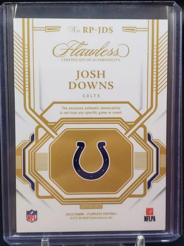 Josh Downs 2023 Panini Flawless Relic /15 RC Indianapolis Colts RP-JDS - Image 2