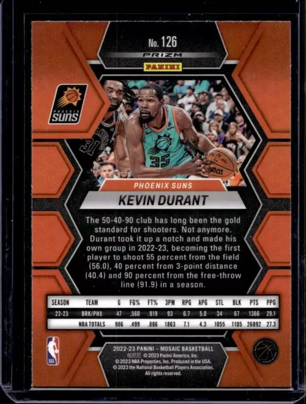 Kevin Durant 2022-23 Panini Mosaic Genesis Phoenix Suns 126 - Image 2