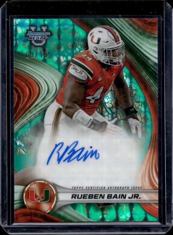 Rueben Bain Jr 2024 Bowman U Best Teal Geometric Auto /15 Miami Hurricanes